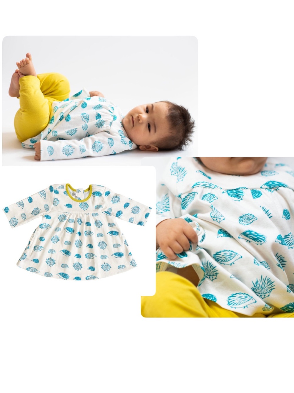 Mirasa organic cotton baby dress hedgehog Size 3-6 months natural fibers